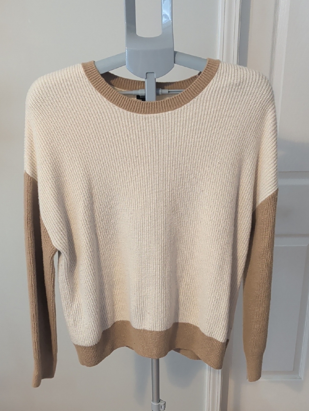 Express Two-Tone Crewneck Sweater in Cream & Tan